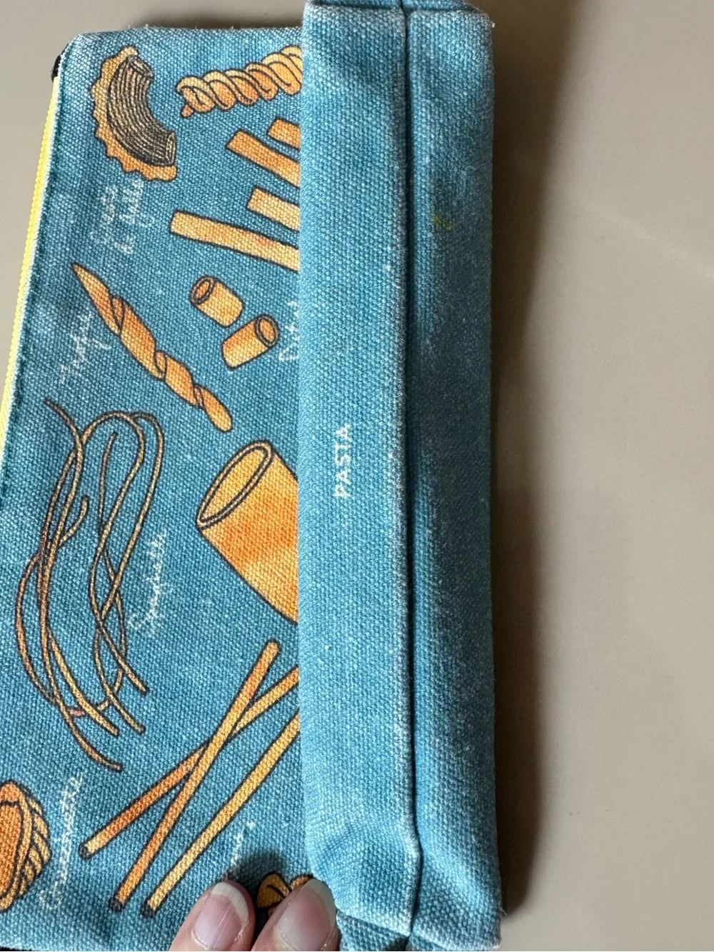 Pasta Bag past-print zip pouch/pencil case in teal/yellow